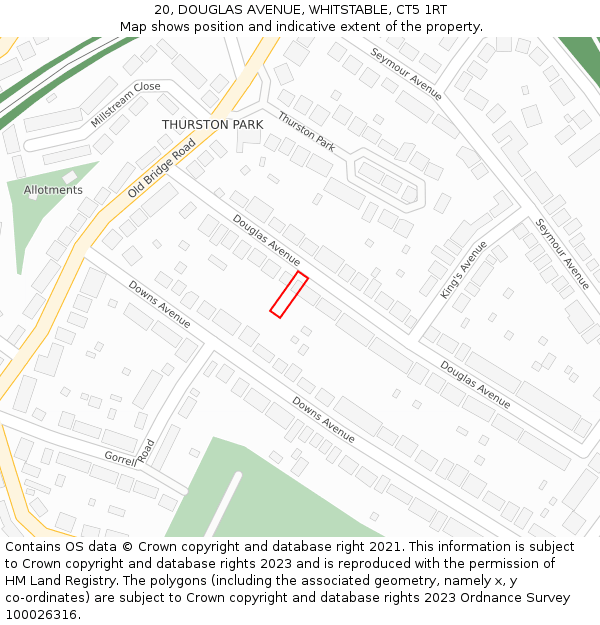 20, DOUGLAS AVENUE, WHITSTABLE, CT5 1RT: Location map and indicative extent of plot