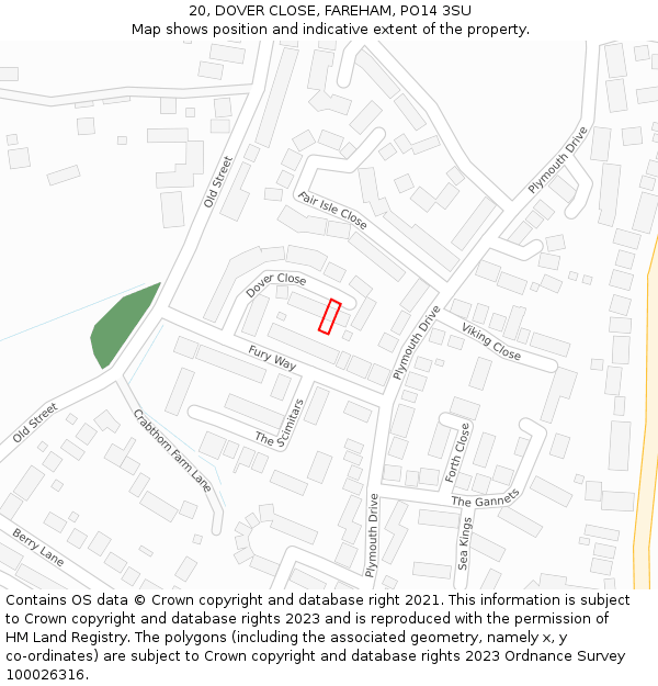 20, DOVER CLOSE, FAREHAM, PO14 3SU: Location map and indicative extent of plot