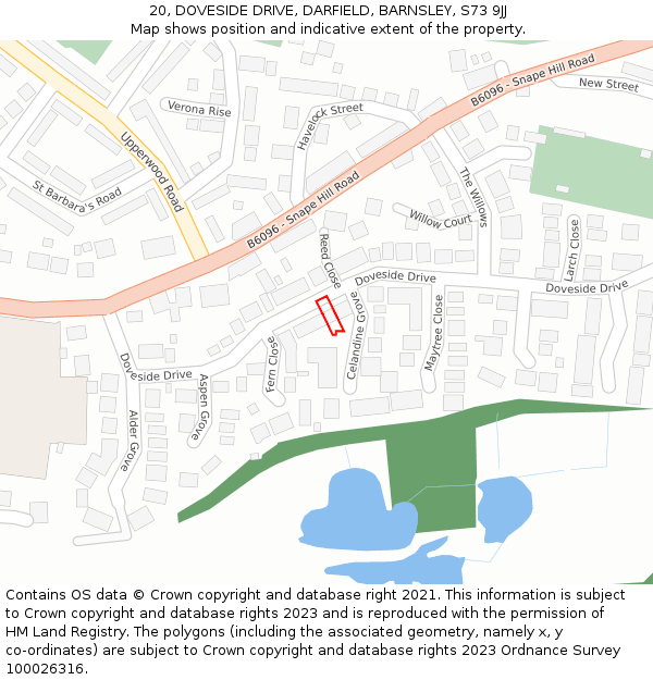 20, DOVESIDE DRIVE, DARFIELD, BARNSLEY, S73 9JJ: Location map and indicative extent of plot