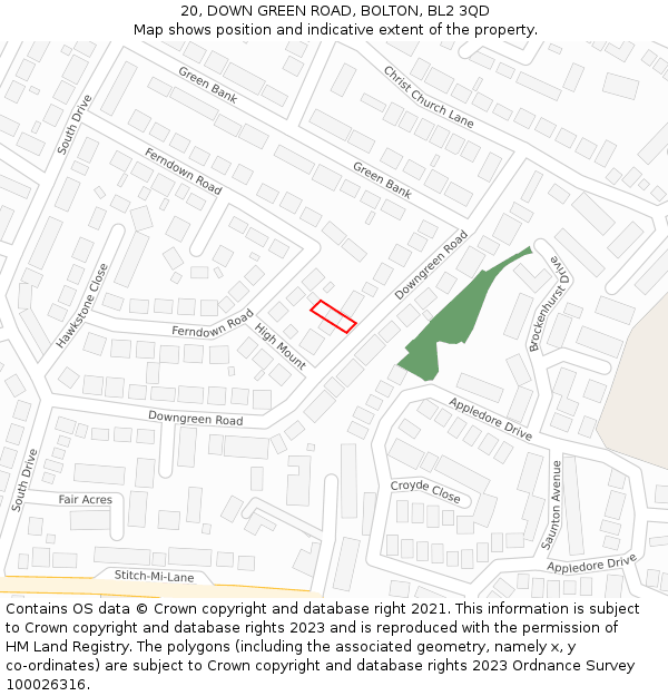 20, DOWN GREEN ROAD, BOLTON, BL2 3QD: Location map and indicative extent of plot