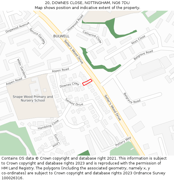 20, DOWNES CLOSE, NOTTINGHAM, NG6 7DU: Location map and indicative extent of plot