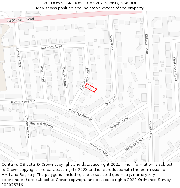 20, DOWNHAM ROAD, CANVEY ISLAND, SS8 0DF: Location map and indicative extent of plot