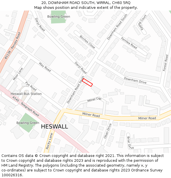 20, DOWNHAM ROAD SOUTH, WIRRAL, CH60 5RQ: Location map and indicative extent of plot