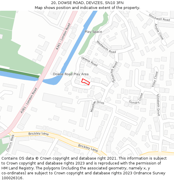 20, DOWSE ROAD, DEVIZES, SN10 3FN: Location map and indicative extent of plot