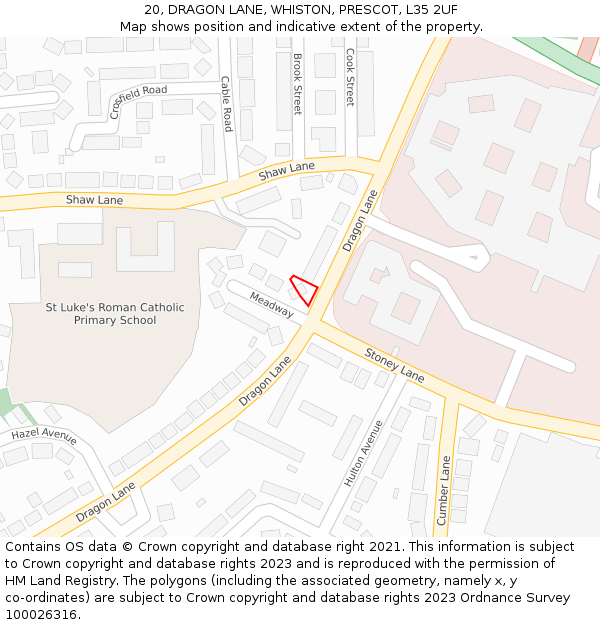 20, DRAGON LANE, WHISTON, PRESCOT, L35 2UF: Location map and indicative extent of plot