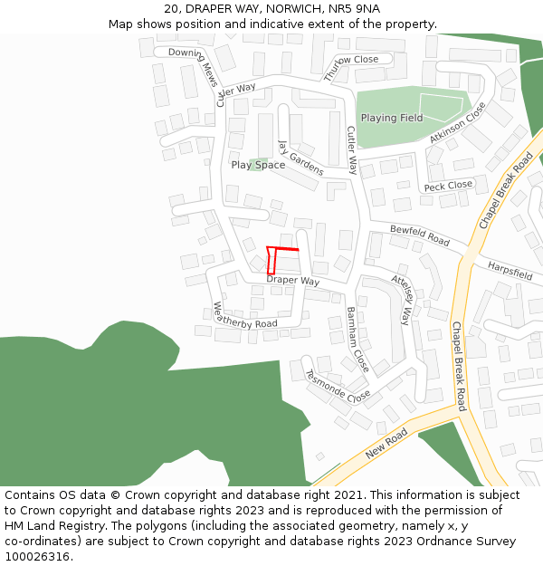 20, DRAPER WAY, NORWICH, NR5 9NA: Location map and indicative extent of plot
