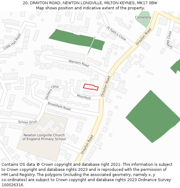 20, DRAYTON ROAD, NEWTON LONGVILLE, MILTON KEYNES, MK17 0BW: Location map and indicative extent of plot