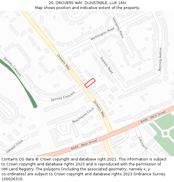 20, DROVERS WAY, DUNSTABLE, LU6 1AN: Location map and indicative extent of plot