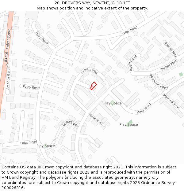 20, DROVERS WAY, NEWENT, GL18 1ET: Location map and indicative extent of plot