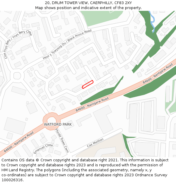 20, DRUM TOWER VIEW, CAERPHILLY, CF83 2XY: Location map and indicative extent of plot