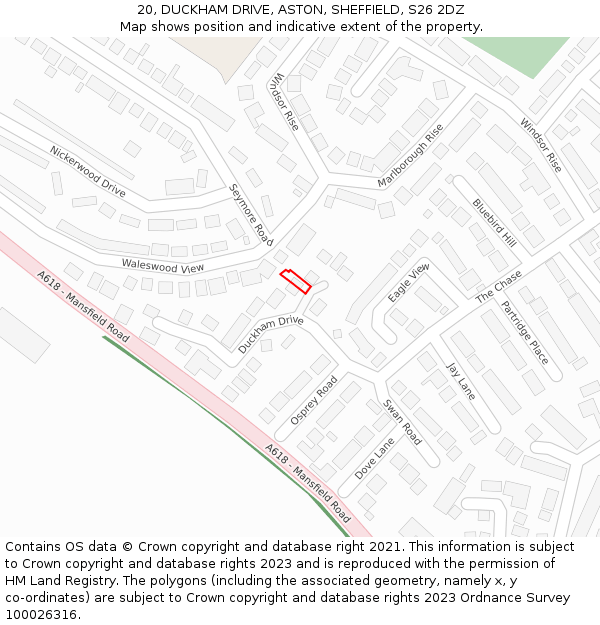 20, DUCKHAM DRIVE, ASTON, SHEFFIELD, S26 2DZ: Location map and indicative extent of plot