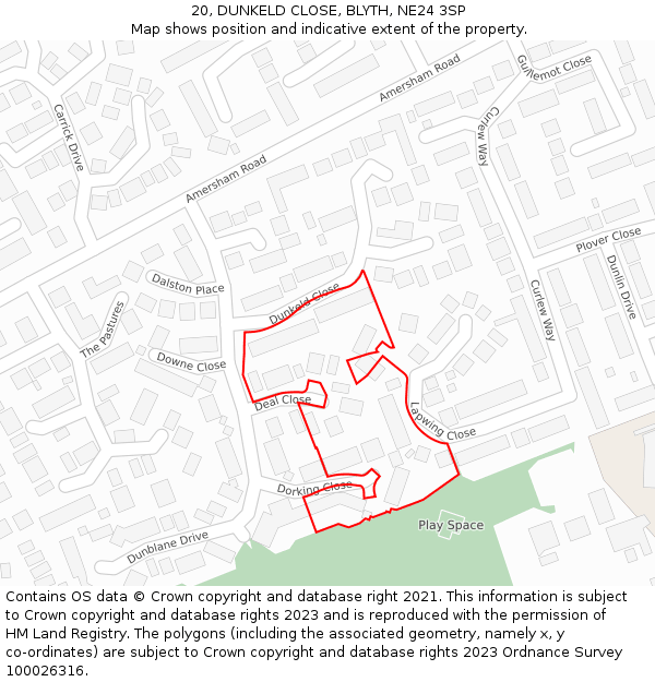20, DUNKELD CLOSE, BLYTH, NE24 3SP: Location map and indicative extent of plot