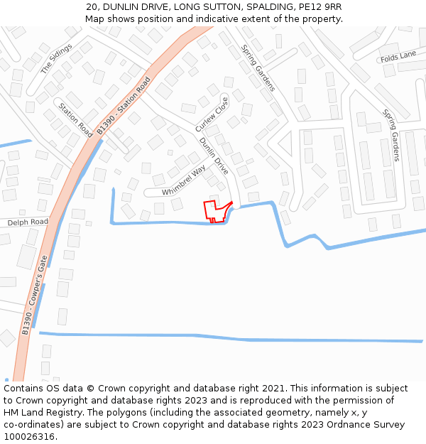 20, DUNLIN DRIVE, LONG SUTTON, SPALDING, PE12 9RR: Location map and indicative extent of plot