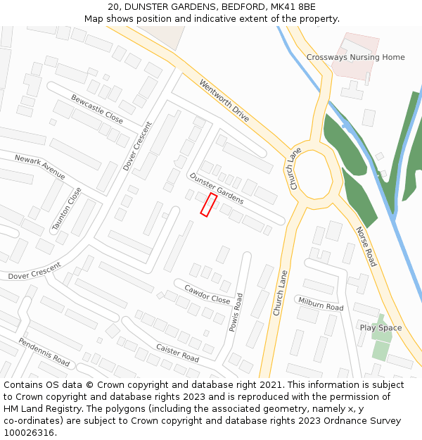 20, DUNSTER GARDENS, BEDFORD, MK41 8BE: Location map and indicative extent of plot