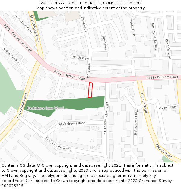 20, DURHAM ROAD, BLACKHILL, CONSETT, DH8 8RU: Location map and indicative extent of plot