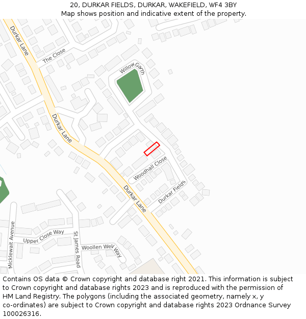 20, DURKAR FIELDS, DURKAR, WAKEFIELD, WF4 3BY: Location map and indicative extent of plot