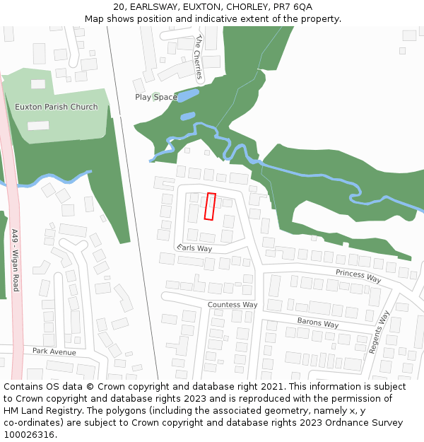 20, EARLSWAY, EUXTON, CHORLEY, PR7 6QA: Location map and indicative extent of plot