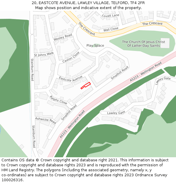 20, EASTCOTE AVENUE, LAWLEY VILLAGE, TELFORD, TF4 2FR: Location map and indicative extent of plot