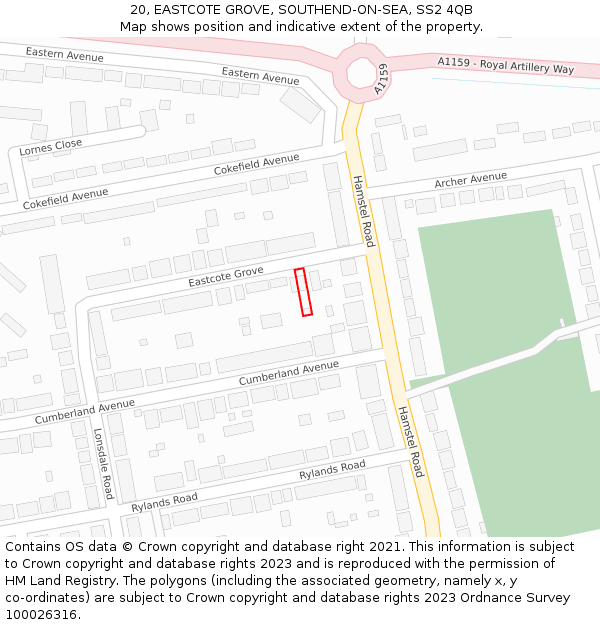 20, EASTCOTE GROVE, SOUTHEND-ON-SEA, SS2 4QB: Location map and indicative extent of plot