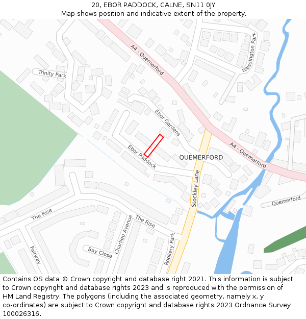 20, EBOR PADDOCK, CALNE, SN11 0JY: Location map and indicative extent of plot