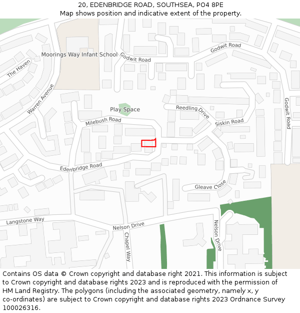 20, EDENBRIDGE ROAD, SOUTHSEA, PO4 8PE: Location map and indicative extent of plot