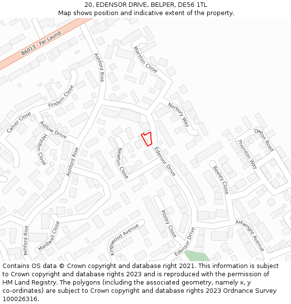 20, EDENSOR DRIVE, BELPER, DE56 1TL: Location map and indicative extent of plot
