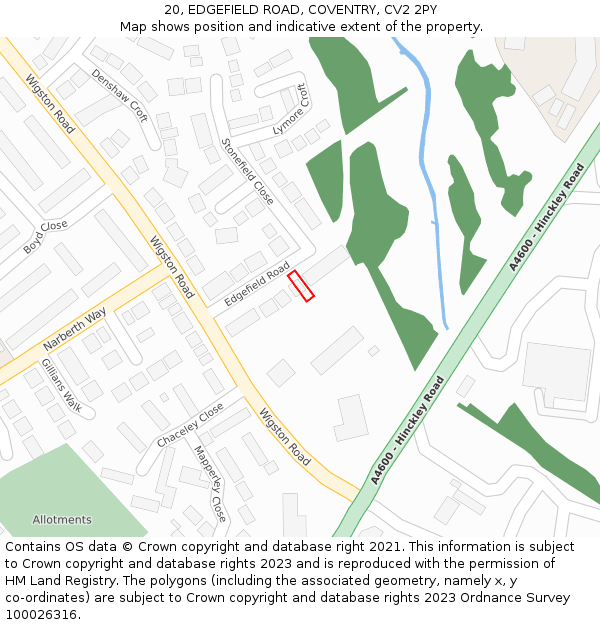 20, EDGEFIELD ROAD, COVENTRY, CV2 2PY: Location map and indicative extent of plot