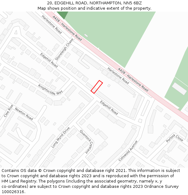 20, EDGEHILL ROAD, NORTHAMPTON, NN5 6BZ: Location map and indicative extent of plot