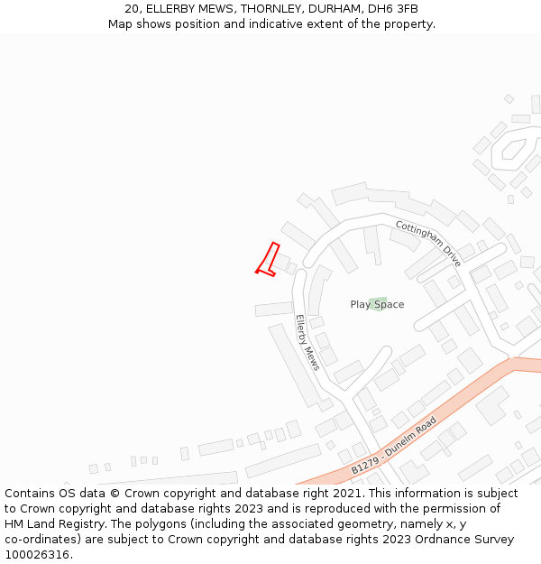 20, ELLERBY MEWS, THORNLEY, DURHAM, DH6 3FB: Location map and indicative extent of plot