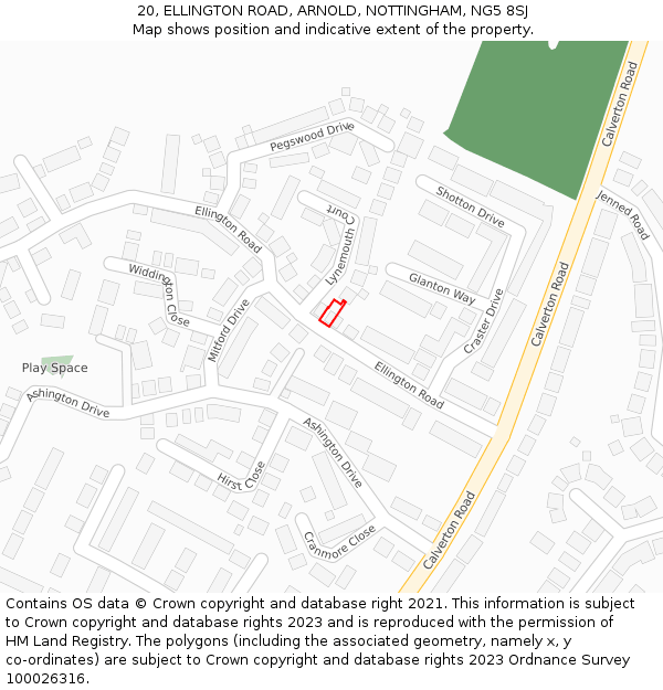 20, ELLINGTON ROAD, ARNOLD, NOTTINGHAM, NG5 8SJ: Location map and indicative extent of plot