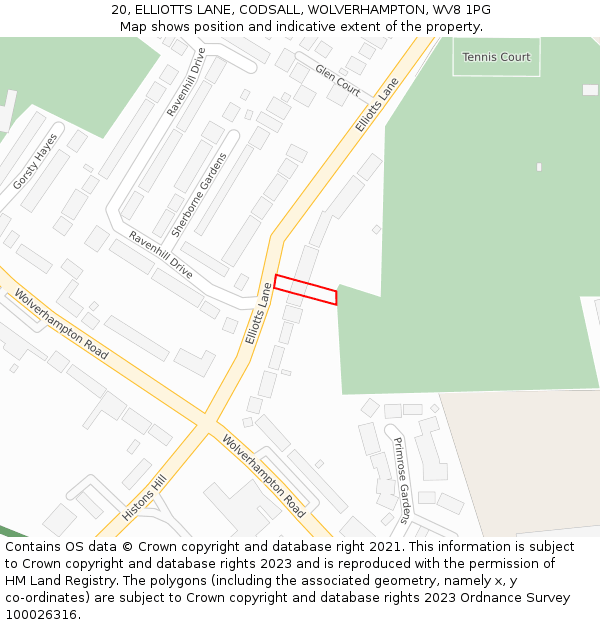 20, ELLIOTTS LANE, CODSALL, WOLVERHAMPTON, WV8 1PG: Location map and indicative extent of plot