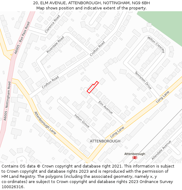 20, ELM AVENUE, ATTENBOROUGH, NOTTINGHAM, NG9 6BH: Location map and indicative extent of plot