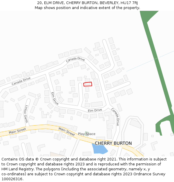 20, ELM DRIVE, CHERRY BURTON, BEVERLEY, HU17 7RJ: Location map and indicative extent of plot