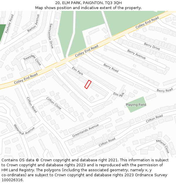 20, ELM PARK, PAIGNTON, TQ3 3QH: Location map and indicative extent of plot