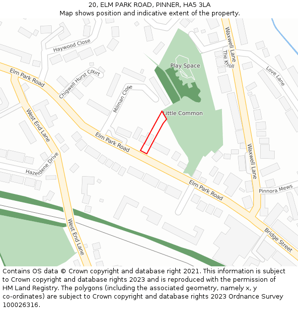 20, ELM PARK ROAD, PINNER, HA5 3LA: Location map and indicative extent of plot