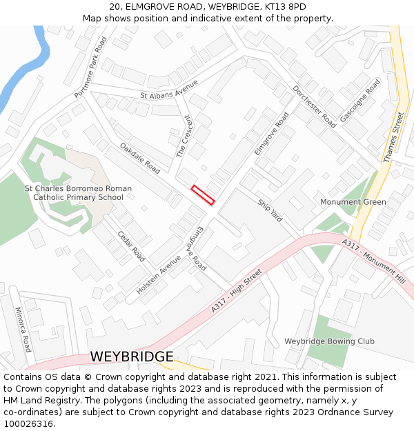 20, ELMGROVE ROAD, WEYBRIDGE, KT13 8PD: Location map and indicative extent of plot