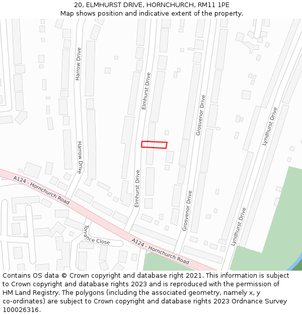 20, ELMHURST DRIVE, HORNCHURCH, RM11 1PE: Location map and indicative extent of plot