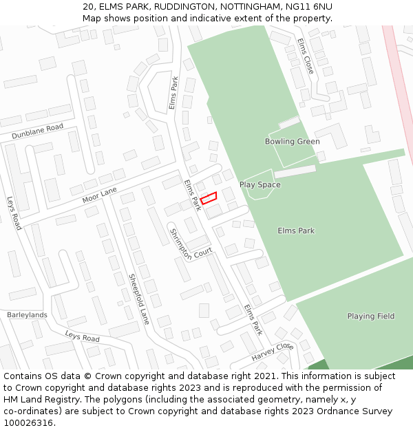 20, ELMS PARK, RUDDINGTON, NOTTINGHAM, NG11 6NU: Location map and indicative extent of plot