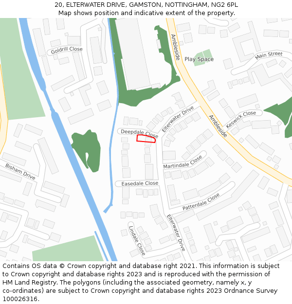 20, ELTERWATER DRIVE, GAMSTON, NOTTINGHAM, NG2 6PL: Location map and indicative extent of plot