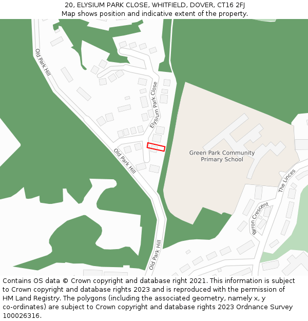 20, ELYSIUM PARK CLOSE, WHITFIELD, DOVER, CT16 2FJ: Location map and indicative extent of plot