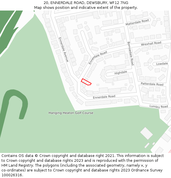 20, ENNERDALE ROAD, DEWSBURY, WF12 7NG: Location map and indicative extent of plot