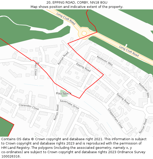 20, EPPING ROAD, CORBY, NN18 8GU: Location map and indicative extent of plot