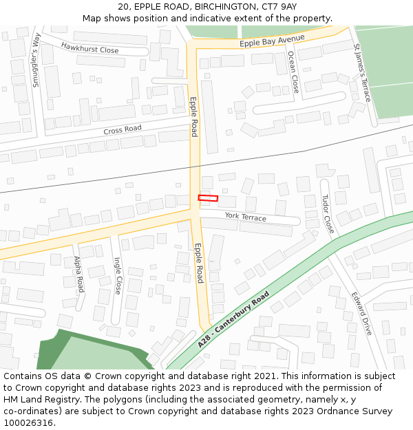 20, EPPLE ROAD, BIRCHINGTON, CT7 9AY: Location map and indicative extent of plot