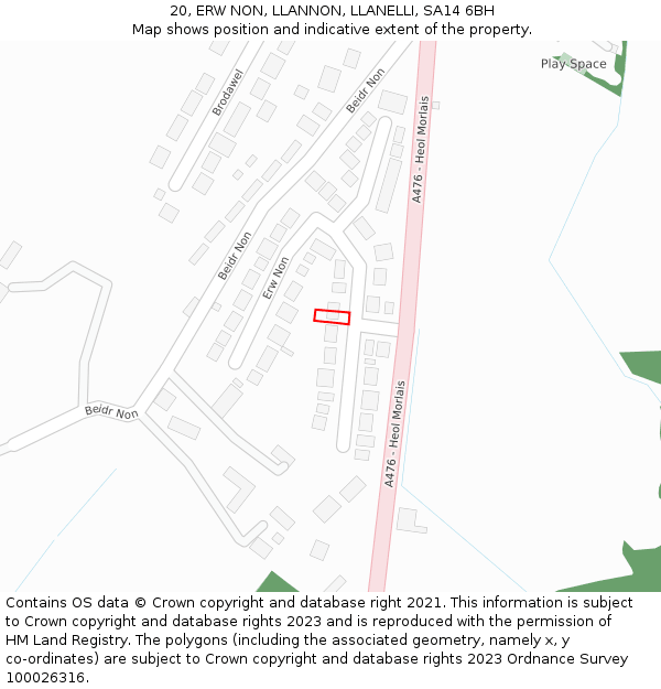 20, ERW NON, LLANNON, LLANELLI, SA14 6BH: Location map and indicative extent of plot