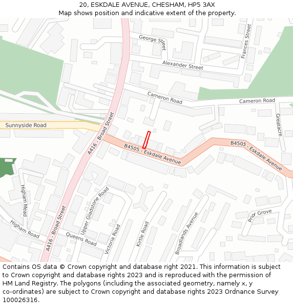 20, ESKDALE AVENUE, CHESHAM, HP5 3AX: Location map and indicative extent of plot