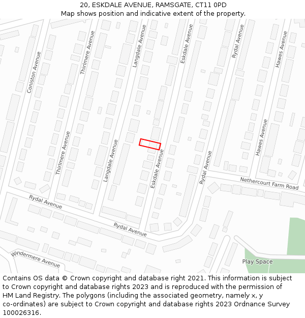 20, ESKDALE AVENUE, RAMSGATE, CT11 0PD: Location map and indicative extent of plot