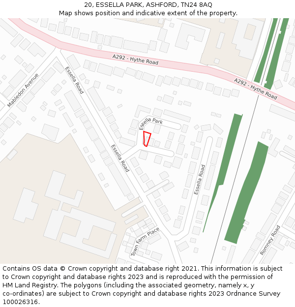 20, ESSELLA PARK, ASHFORD, TN24 8AQ: Location map and indicative extent of plot