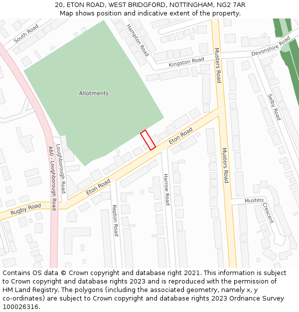 20, ETON ROAD, WEST BRIDGFORD, NOTTINGHAM, NG2 7AR: Location map and indicative extent of plot