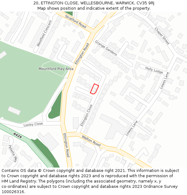 20, ETTINGTON CLOSE, WELLESBOURNE, WARWICK, CV35 9RJ: Location map and indicative extent of plot