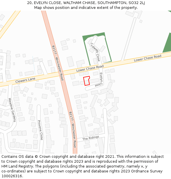 20, EVELYN CLOSE, WALTHAM CHASE, SOUTHAMPTON, SO32 2LJ: Location map and indicative extent of plot